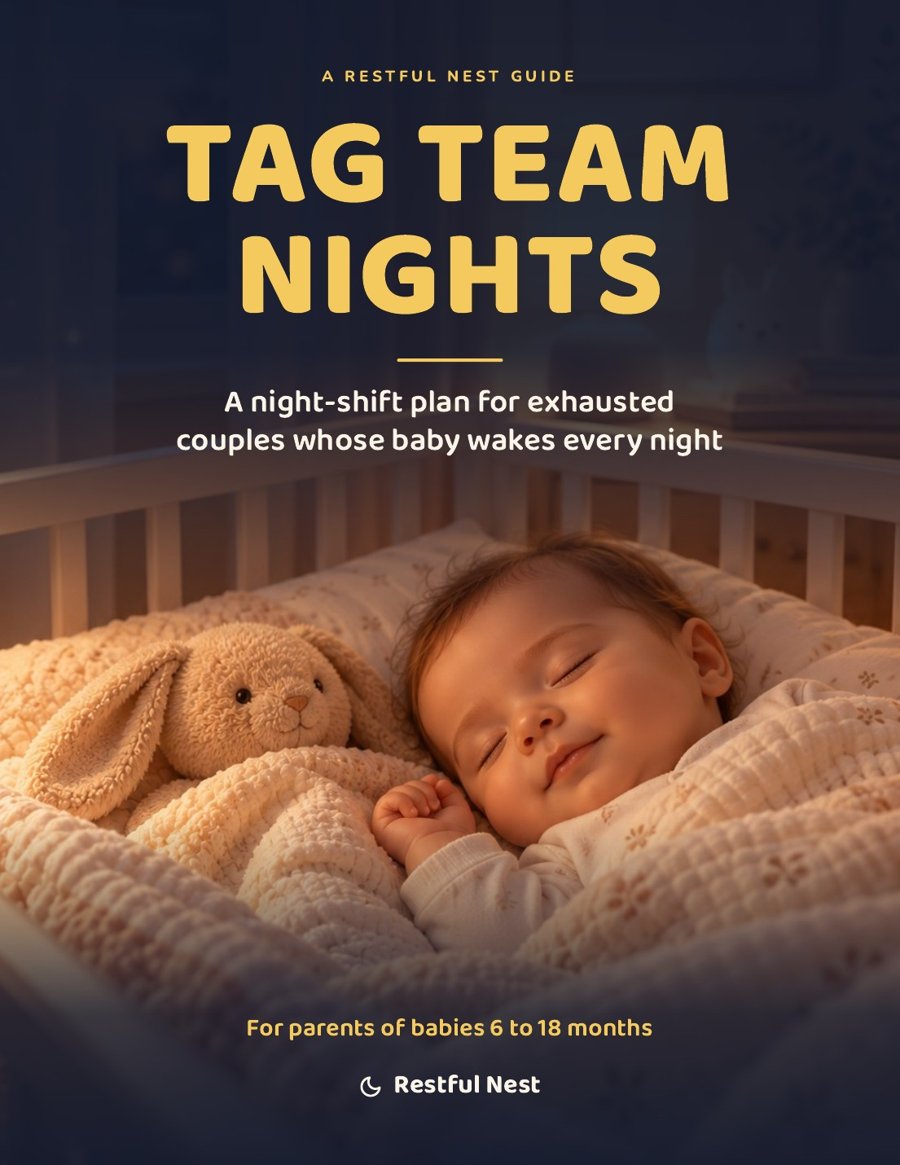 Cover of the Tag Team Nights guide: a baby sleeping in a crib under the title Tag Team Nights